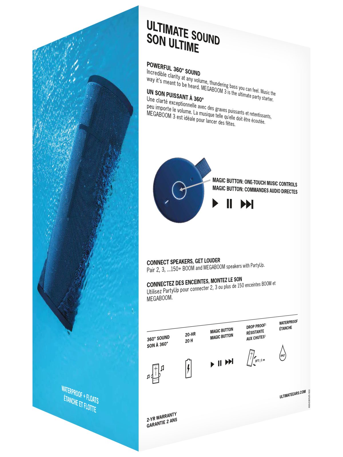  Ultimate Ears MEGABOOM 3 Altavoz Bluetooth portátil impermeable  - Embalaje a granel - Azul laguna (renovado) : Electrónica